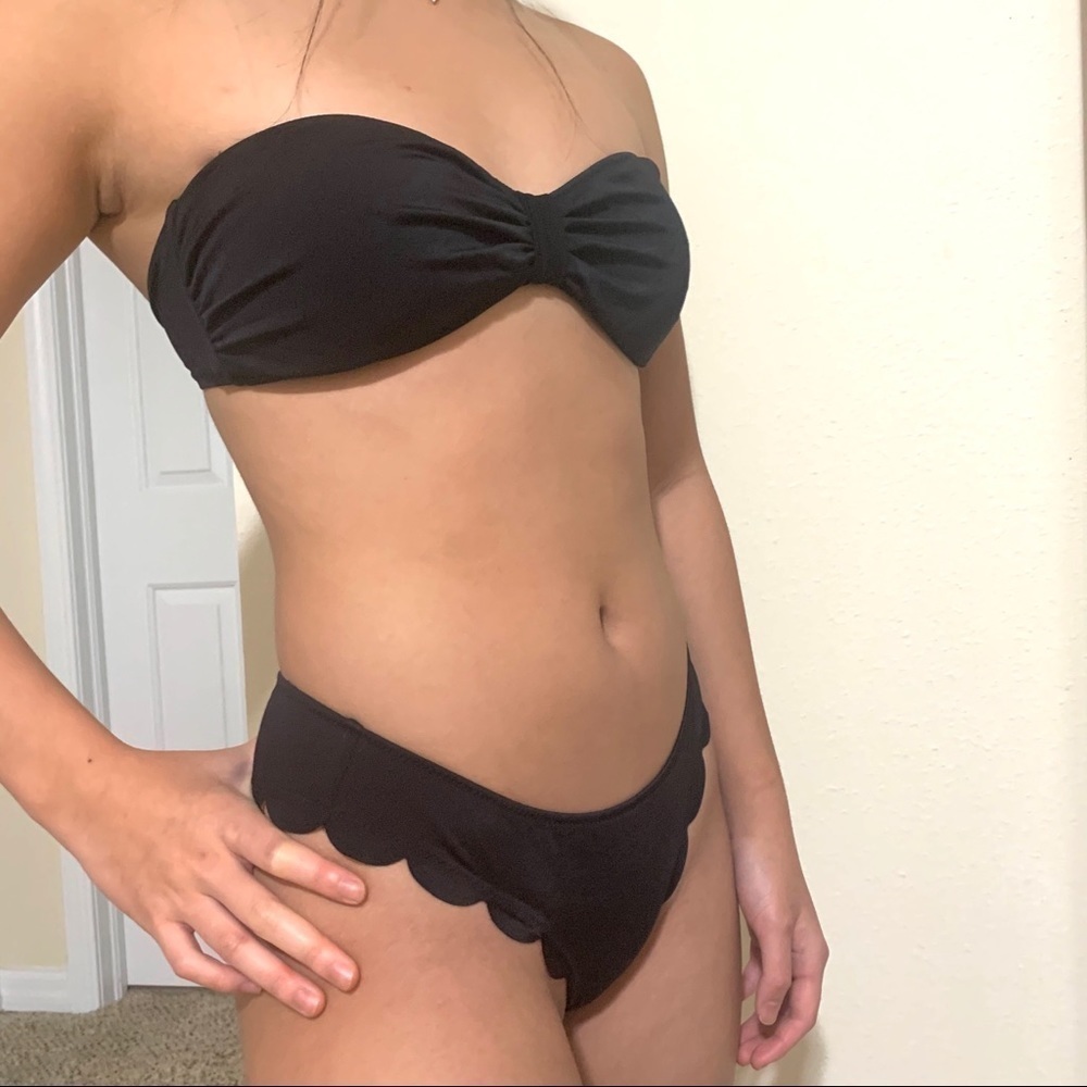 PINK Victoria’s Secret Black scalloped bandeau bikini set minimalist womens XS